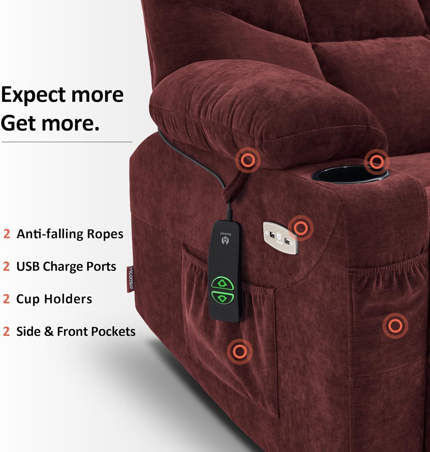 MCombo Regular Power Lift Recliner Chair with Extended Footrest for Elderly People, Fabric 7287 (Brown, Regular)