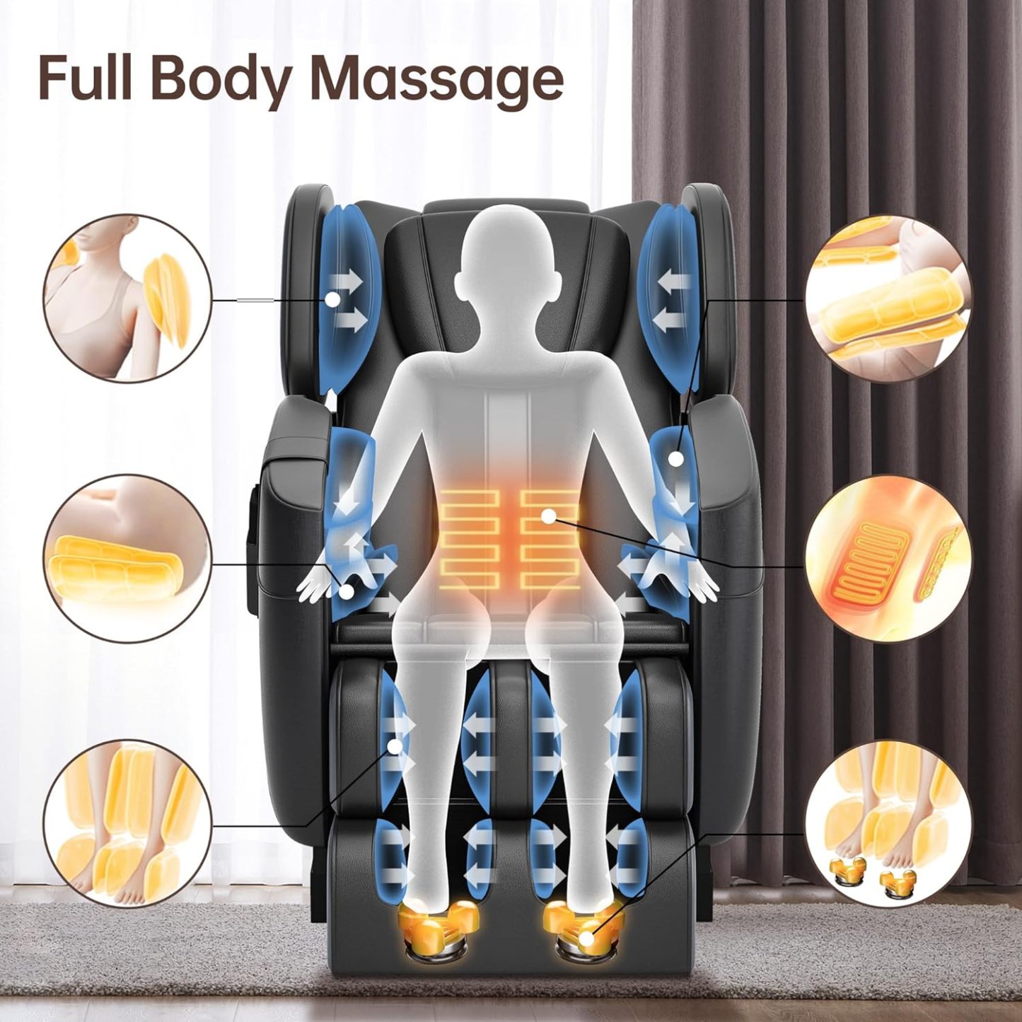 2024 Massage Chair, Full Body Zero Gravity Massage Chair with 8 Fixed Massage Rollers, 6 Auto Modes, Waist Heated, Bluetooth Speaker