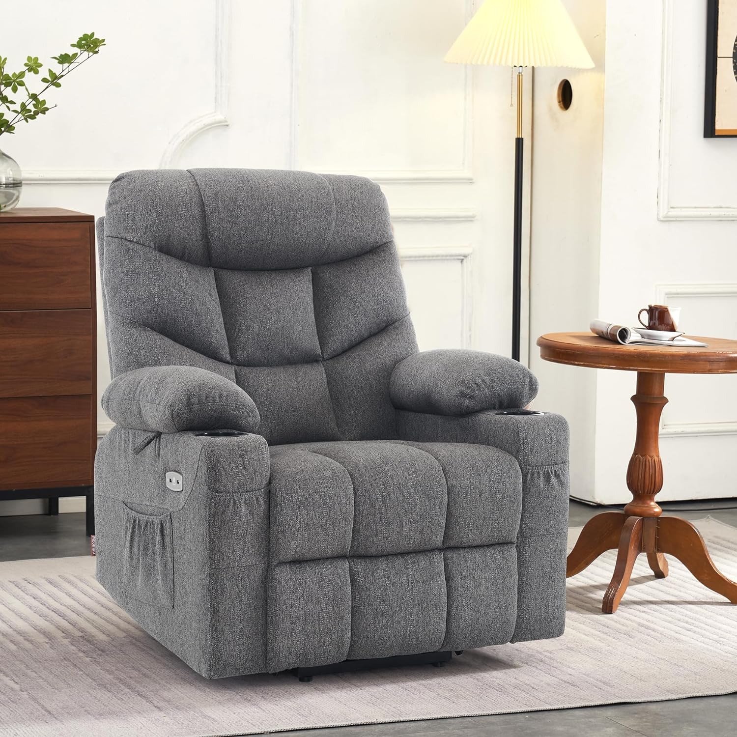 MCombo Regular Power Lift Recliner Chair with Extended Footrest for Elderly People, Fabric 7287 (Brown, Regular)