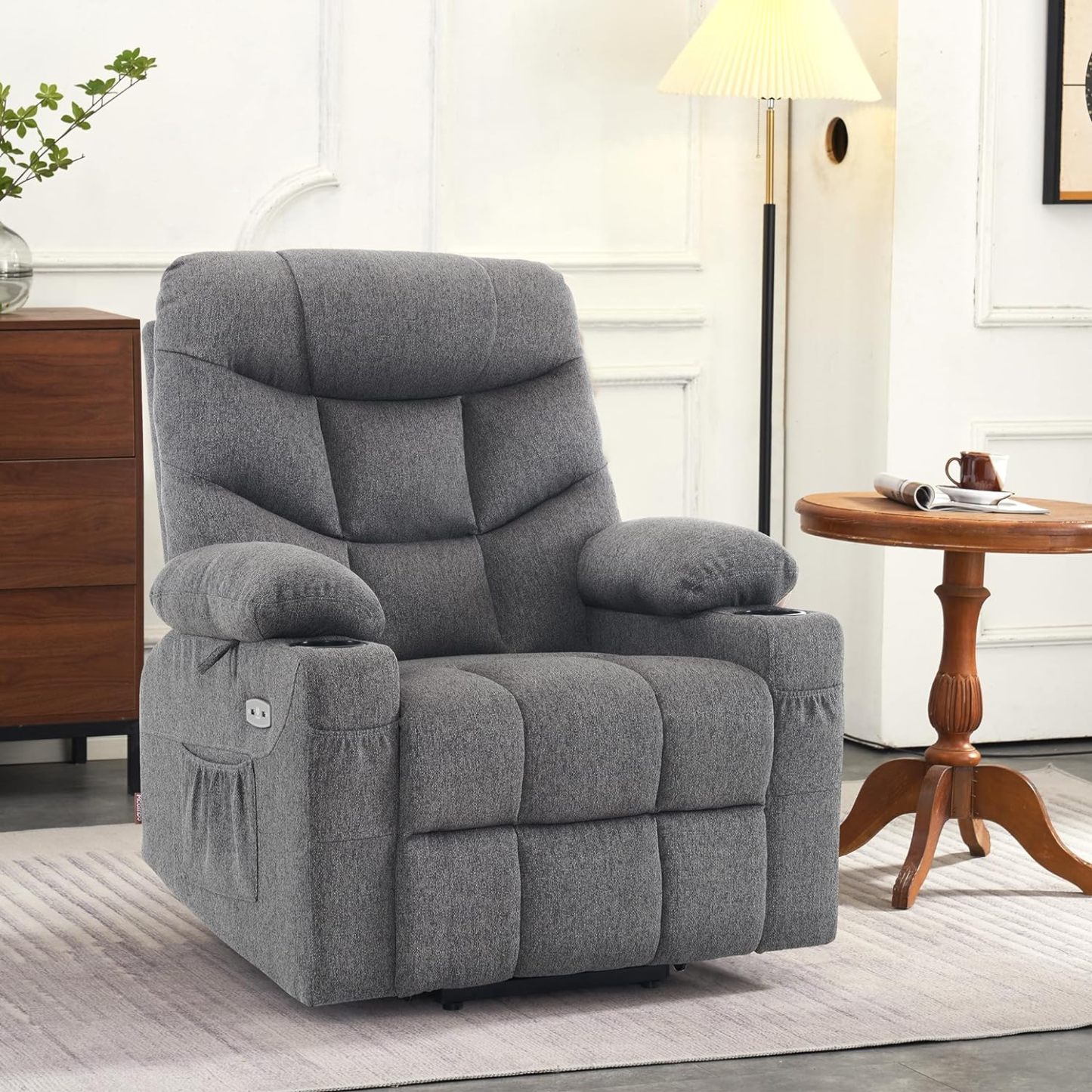 MCombo Regular Power Lift Recliner Chair with Extended Footrest for Elderly People, Fabric 7287 (Brown, Regular)