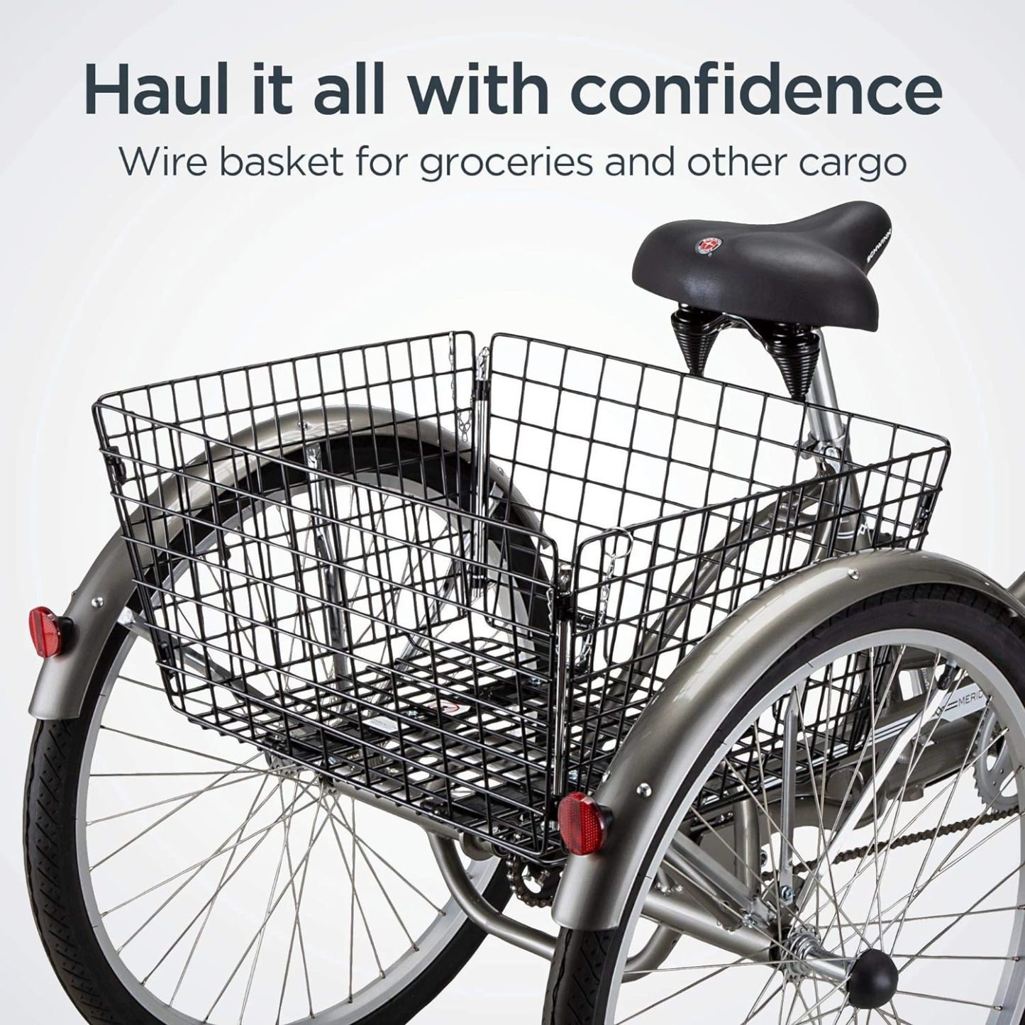 Schwinn Meridian Adult Tricycle Bike, Three Wheel Beach Cruiser, 24 & 26-Inch Wheels, Low Step-Through Aluminum Frame, Adjustable Handlebars, Large Cruiser Seat, Rear Folding Basket