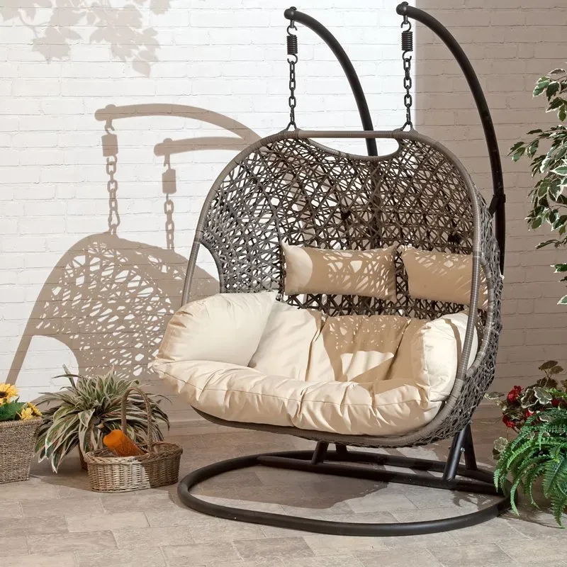 💖Clearance Sale⚡2 Person Wicker Patio Hanging Relaxation Swing Hammock Chair - With Stand and UV Protection Pad