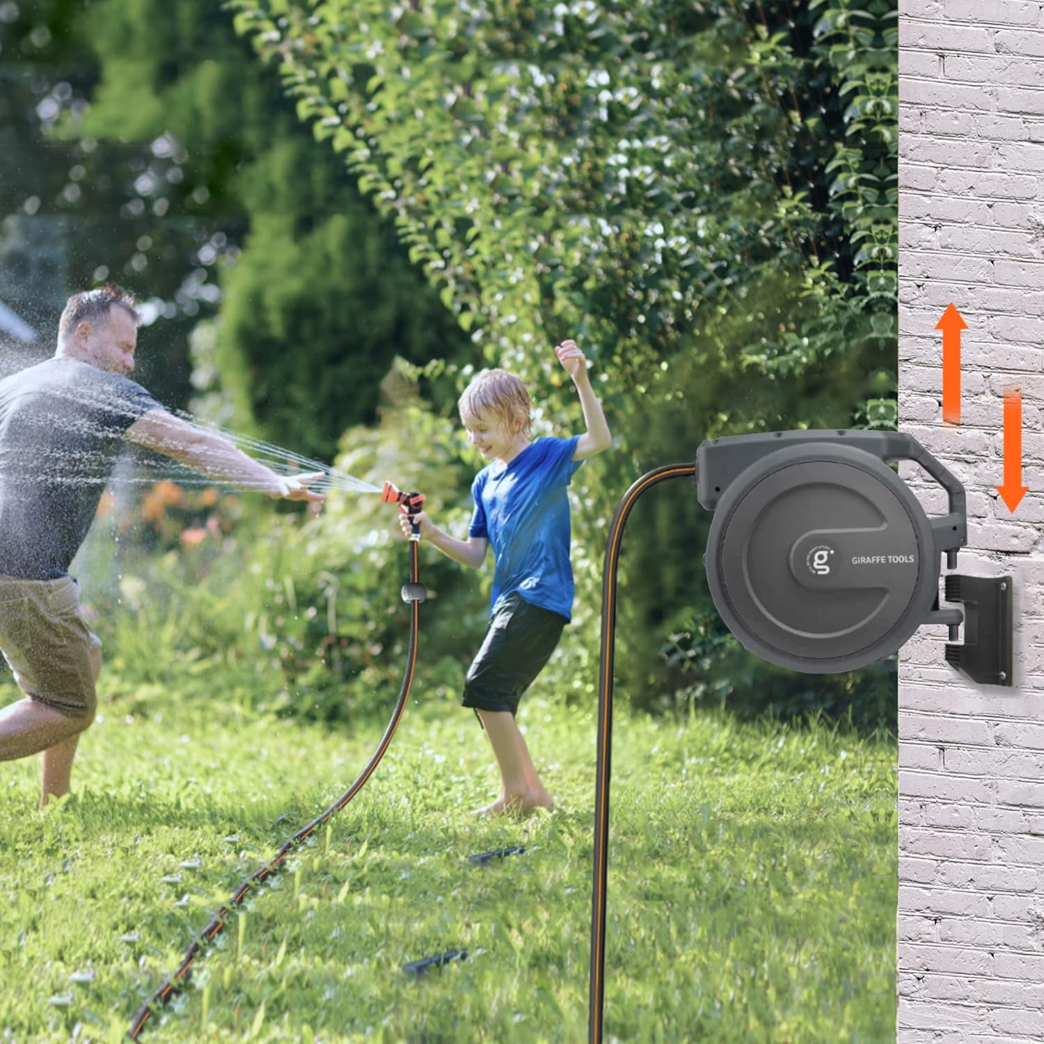 ⏰Giraffe Tools AW30 1/2MB Retractable Garden Hose Reel 1/2" x 100 ft PRO Metal Bracket, Any Length Lock Hose Reel