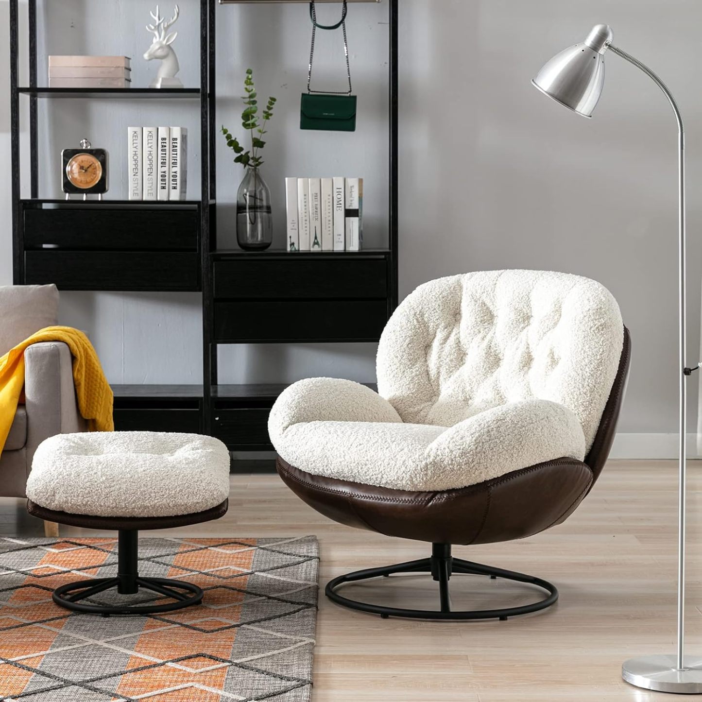 Mid-Century Modern Faux Fur Lounge Swivel Chair for Reading/Living Room/Bedroom