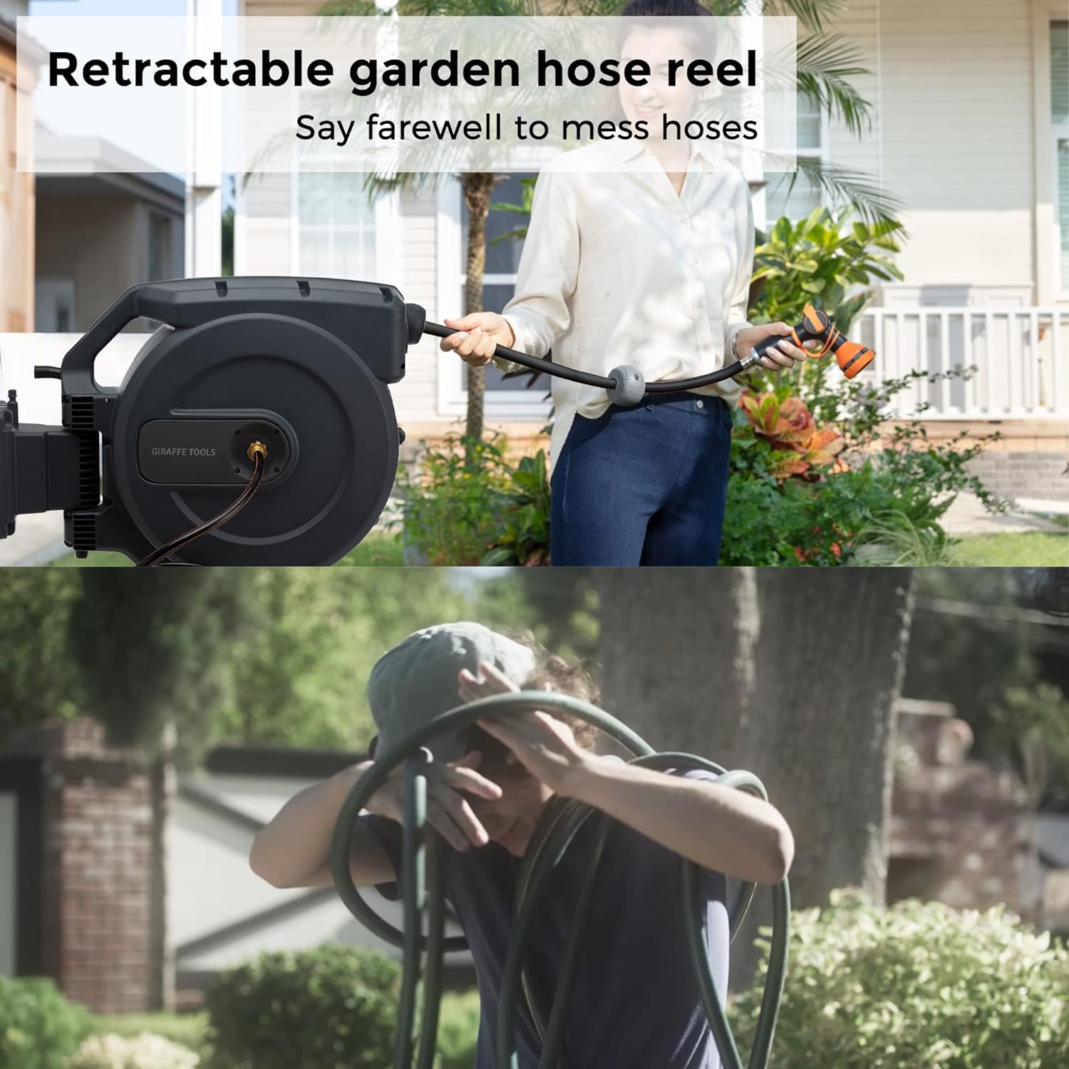 ⏰Giraffe Tools AW30 1/2MB Retractable Garden Hose Reel 1/2" x 100 ft PRO Metal Bracket, Any Length Lock Hose Reel