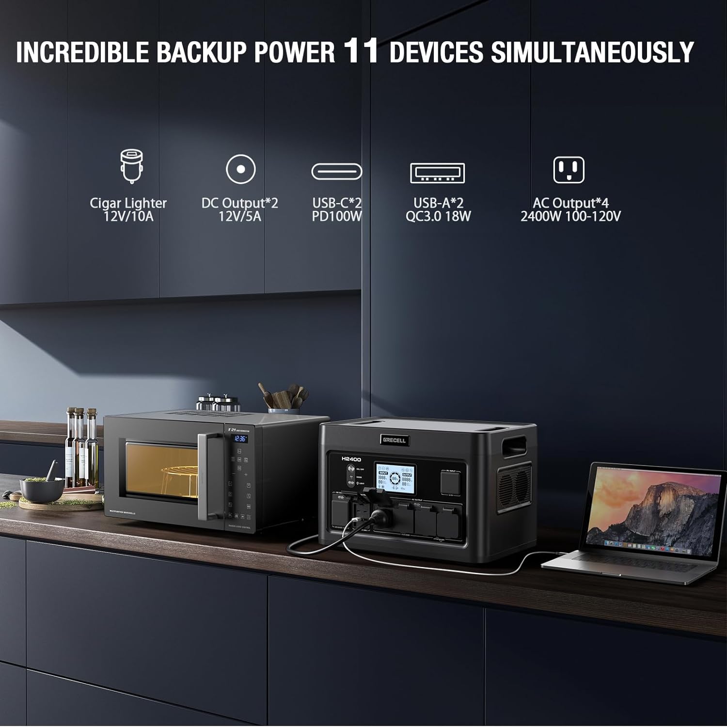 LiFePO4 Solar Generator UPS Home Battery Backup Power w/4 2400W AC Outlets (4800W Peak)
