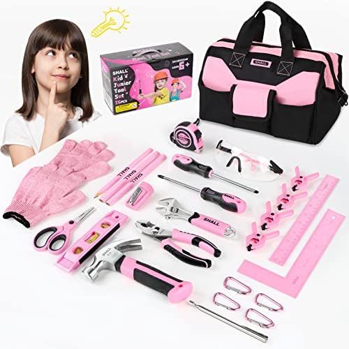 26-Piece Kids Size Tool Set, Pink Real Tools for Kids with 12" Tool Bag