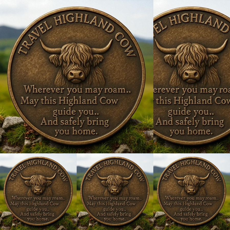 🐂Highland Cow Travel Guardian Vintage Coin