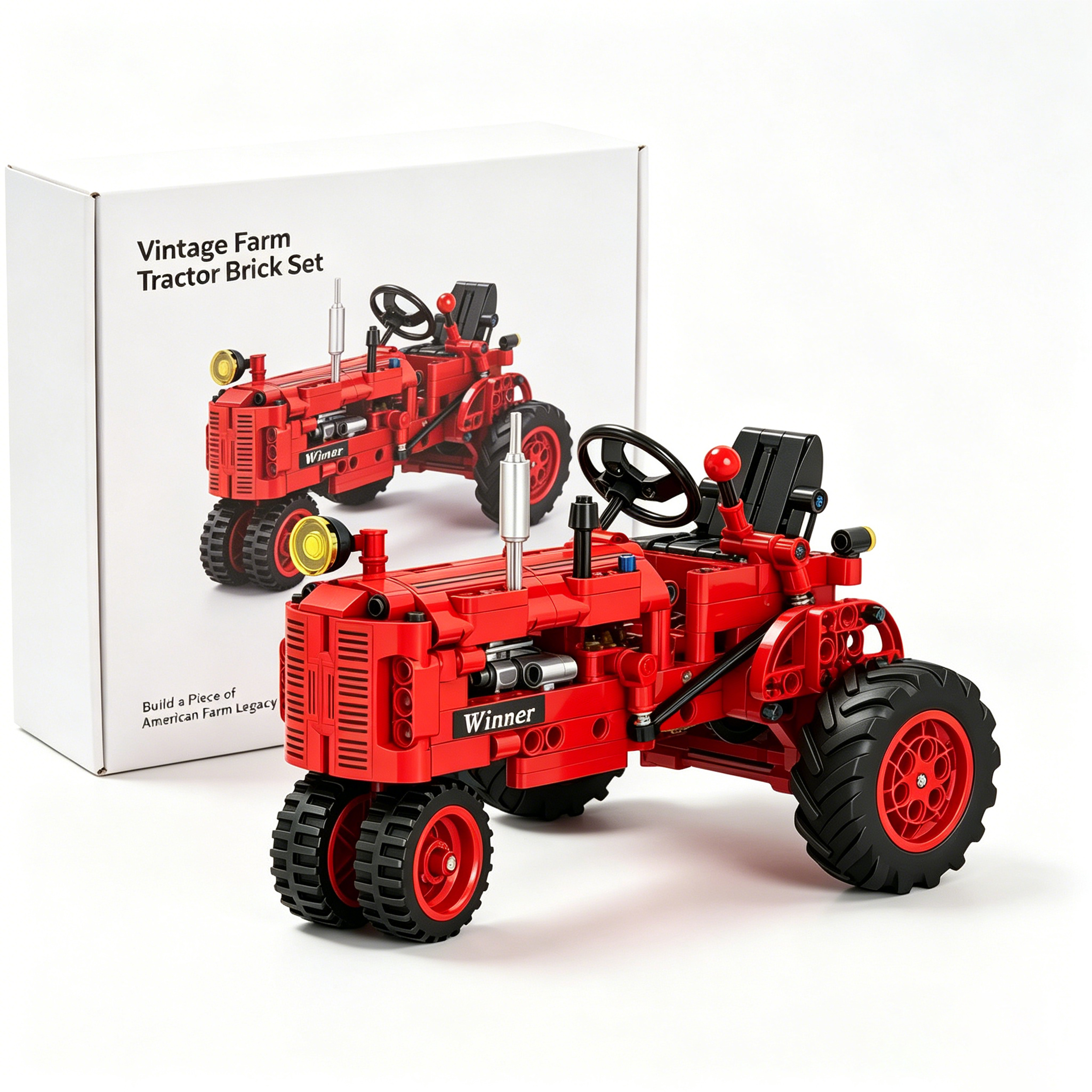 Vintage Farm Tractor Brick Set – Classic Red Heritage Edition 🚜🌾Build a Piece of American Farm Legacy