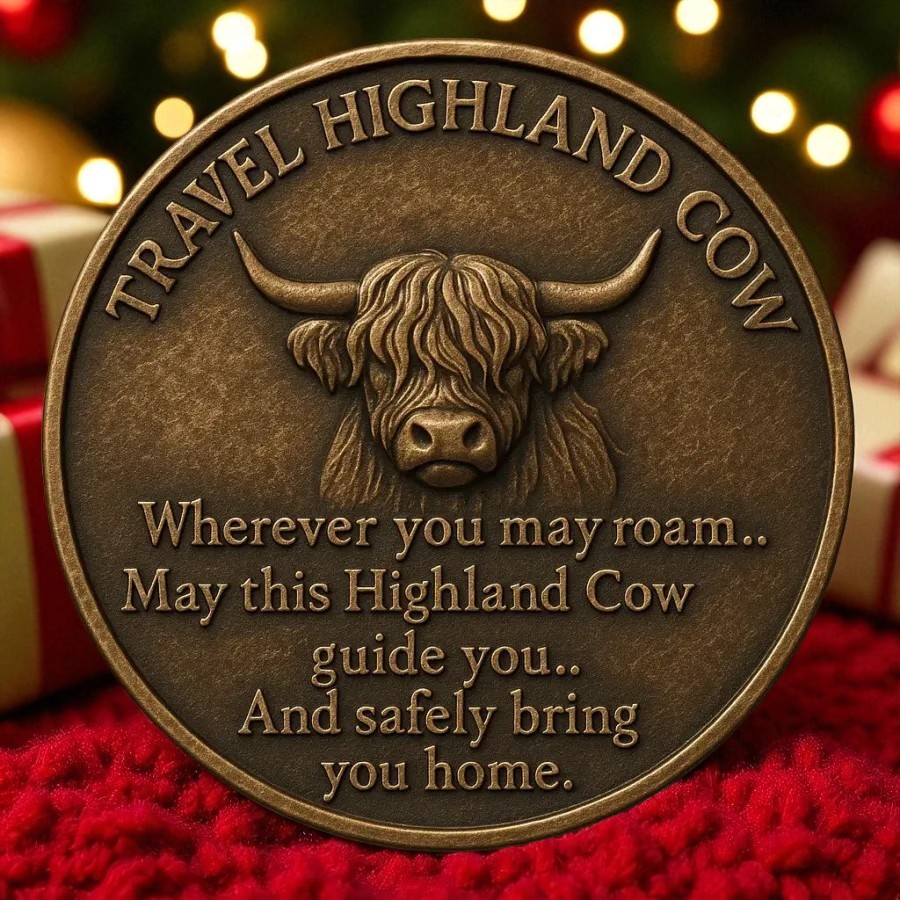 🐂Highland Cow Travel Guardian Vintage Coin