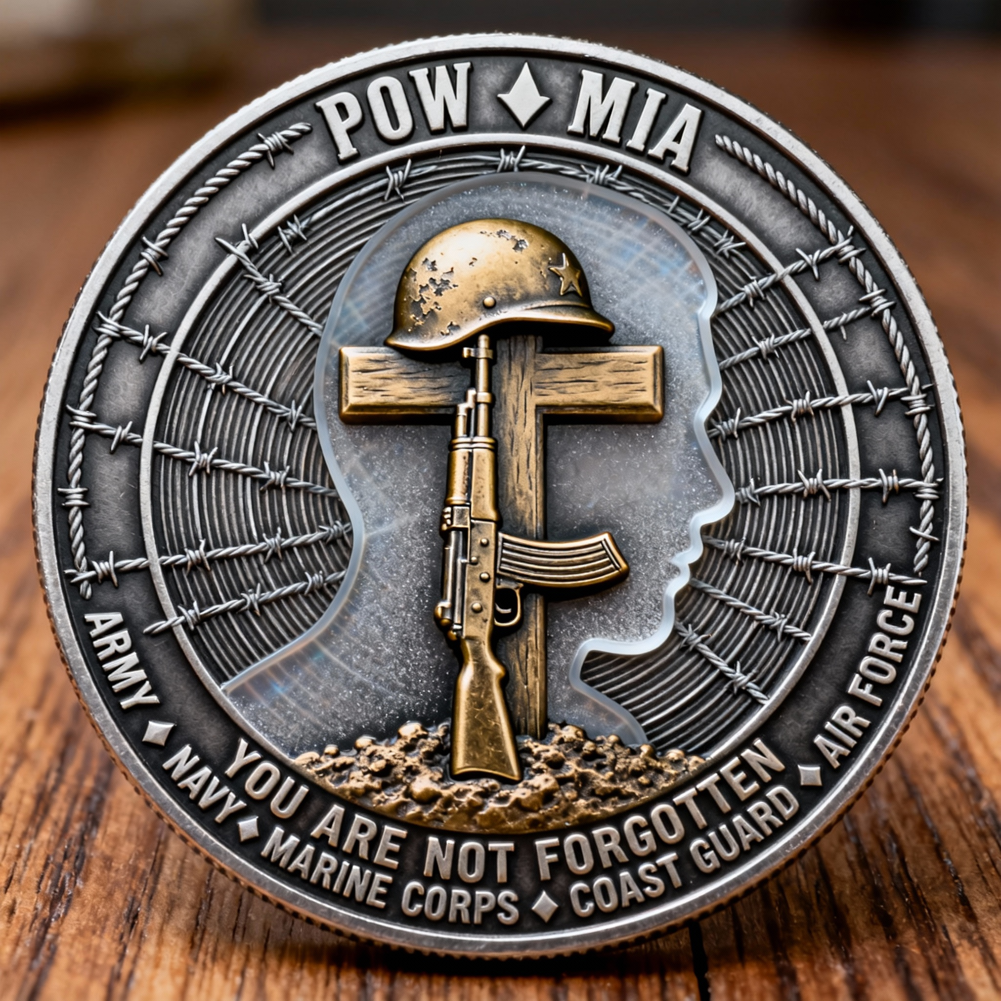POW ✦ MIA Battlefield Cross Memorial Coin – “You Are Not Forgotten”