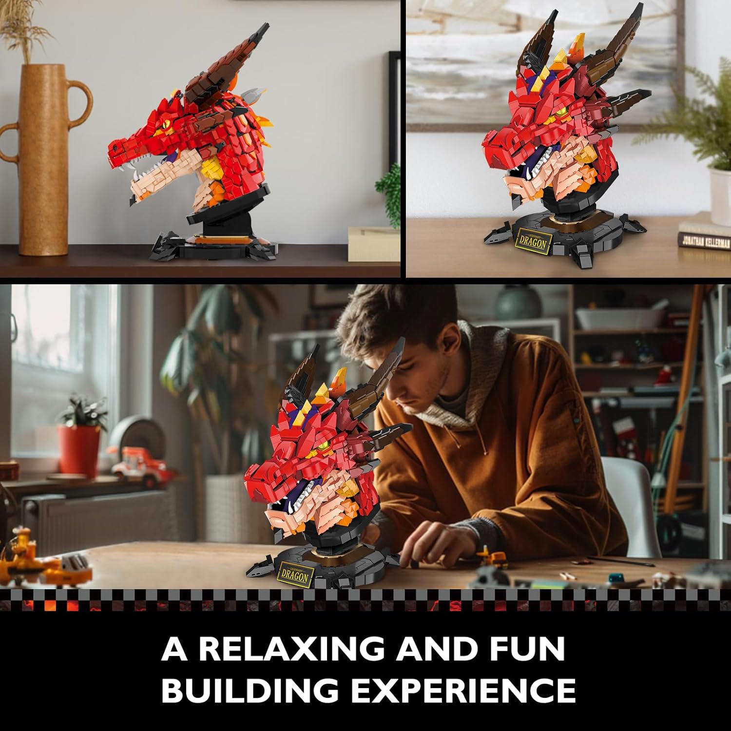 Crimson Dragon Head Building Block Set
