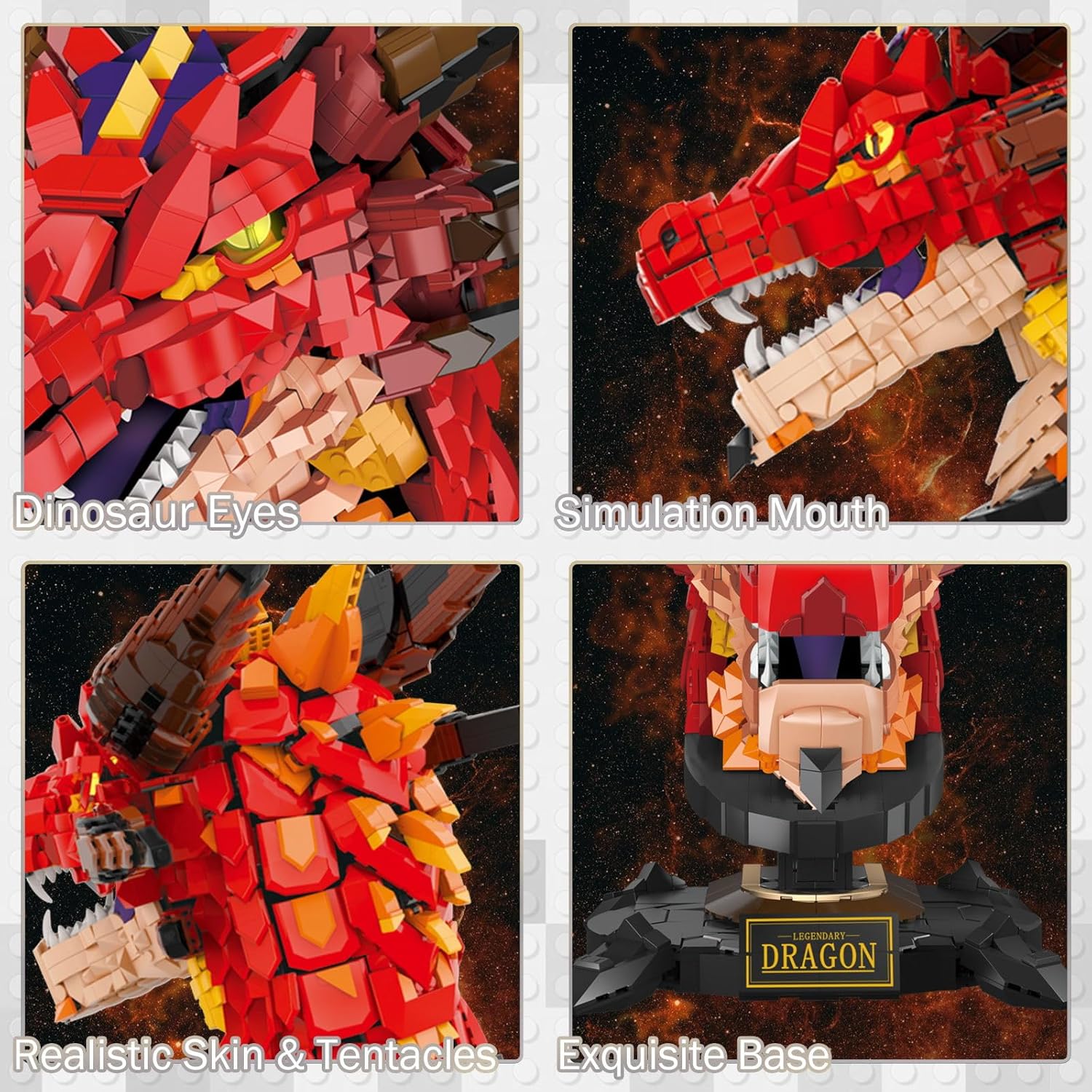 Crimson Dragon Head Building Block Set