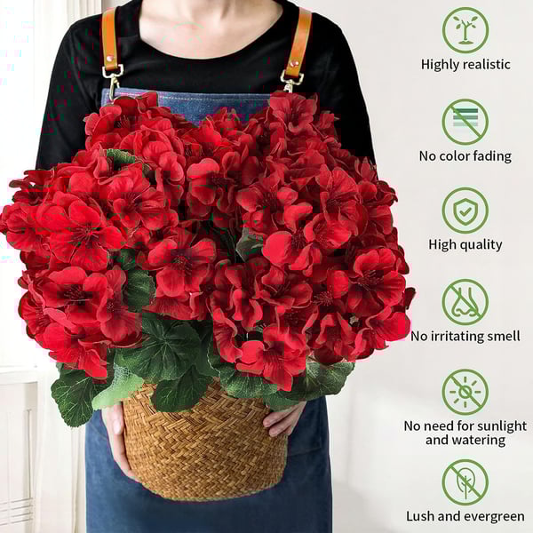 🌸 Lush, UV-Resistant Artificial Geraniums – Real Look, No Maintenance! 🌞🏡