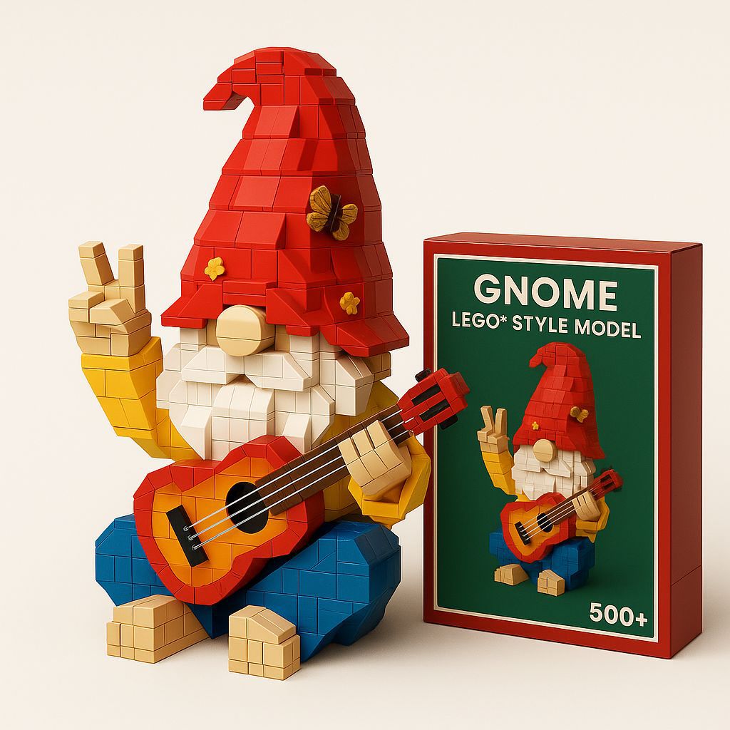 🧙‍♂️Hippie - style Guitar - playing Gnome Building Block