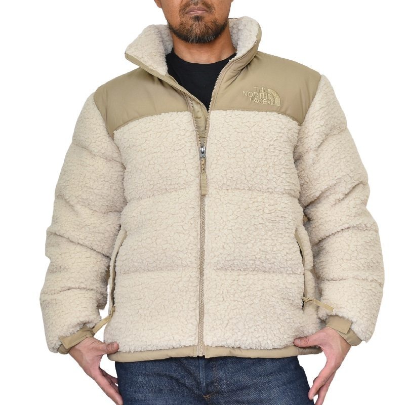 THttgE NORttgTH FAttgCE High Pile 600 Fill Recycled Waterfowl Down Nuptse Jacket 'Gardenia White Gravel'