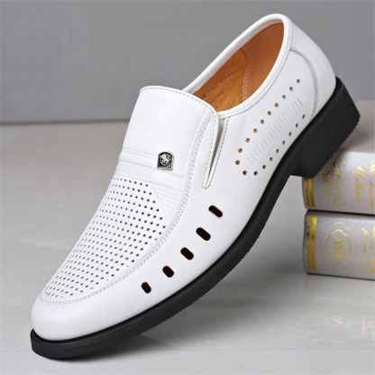 Summer breathable leather sandals thin business formal casual white hollow soft leather men's shoes