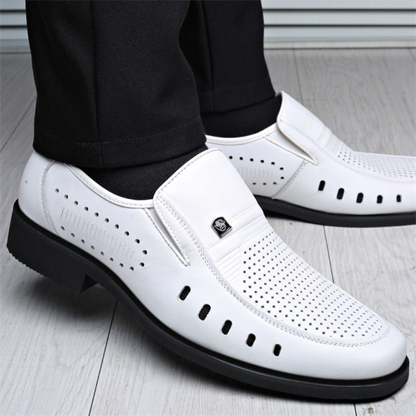 Summer breathable leather sandals thin business formal casual white hollow soft leather men's shoes