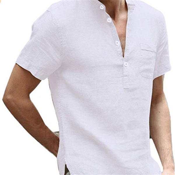 Men's shirts, linen shirts, white cotton shirts, summer shirts, beach shirts, cotton and linen shirts, solid color holiday casual shirts