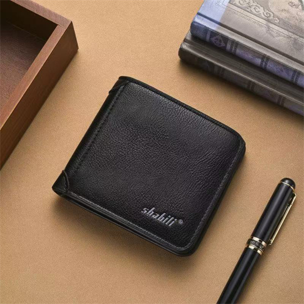 New men's wallet, ultra-thin short soft leather wallet with a retro distressed finish, multi-card slots, large capacity.