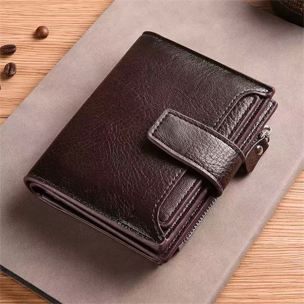 Vintage-style waxed leather buckle, large capacity coin purse, card holder, multi-card slot, top-grain genuine leather men's wallet