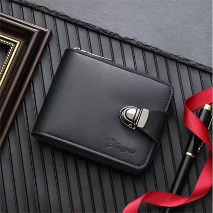 New men's short business zipper wallet with multiple card slots and large capacity.
