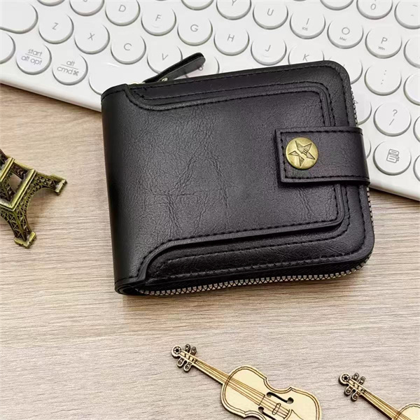 Vintage-style waxed leather buckle, large capacity coin purse, card holder, multi-card slot, top-grain genuine leather men's wallet