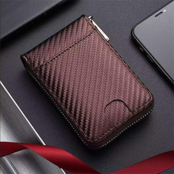 Anti-theft RFID card holder, anti-demagnetization driver's license card holder, carbon fiber textured zipper accordion credit card holder
