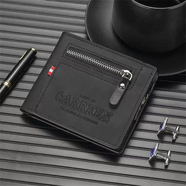 Retro Men's Wallet, Short, Multifunctional, Multi-Card Slots, Large Capacity Zippered Card Holder/Money Clip