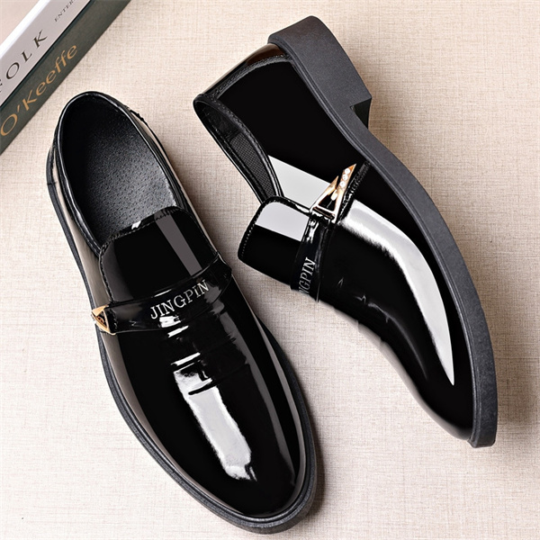 Men's patent leather trendy business formal Korean British style pointed toe slip-on shoes