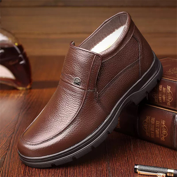 Men's leather waterproof fleece lined soft sole  shoes