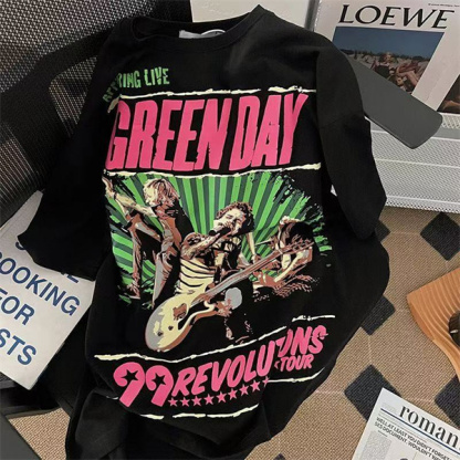 American retro rock band print short-sleeved shirt