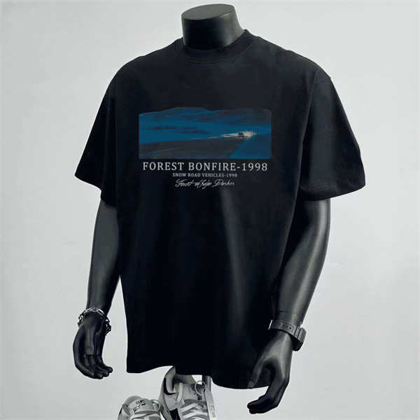 【FOREST BONFIRE-1998】Retro Highway Scenery Print Short-Sleeve T-Shirt