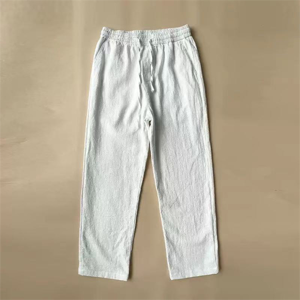 Cotton Linen Pants Men Casual LooseDrawstring Waist Summer Beach Pants