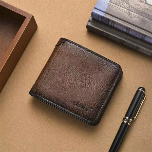 New men's wallet, ultra-thin short soft leather wallet with a retro distressed finish, multi-card slots, large capacity.