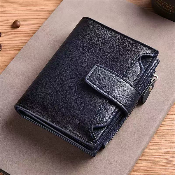 Vintage-style waxed leather buckle, large capacity coin purse, card holder, multi-card slot, top-grain genuine leather men's wallet
