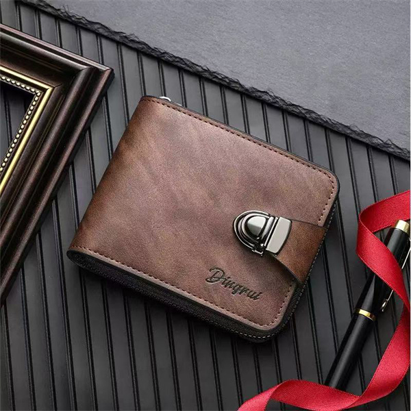 New men's short business zipper wallet with multiple card slots and large capacity.