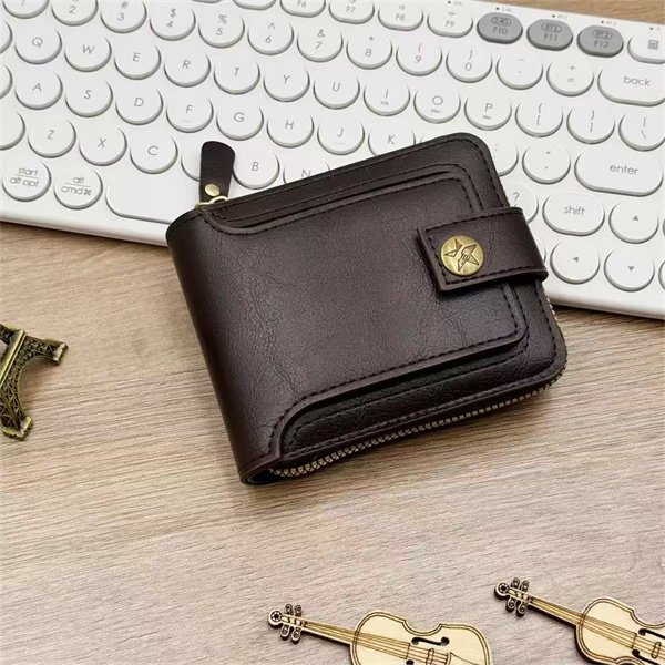 Vintage-style waxed leather buckle, large capacity coin purse, card holder, multi-card slot, top-grain genuine leather men's wallet