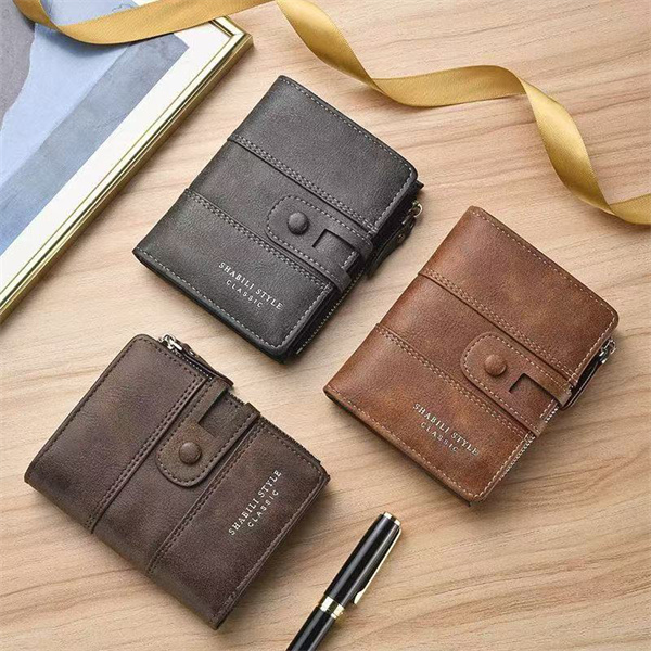 Hot-selling men's retro short anti-magnetic thin leather wallet, a luxurious three-in-one multi-functional card holder