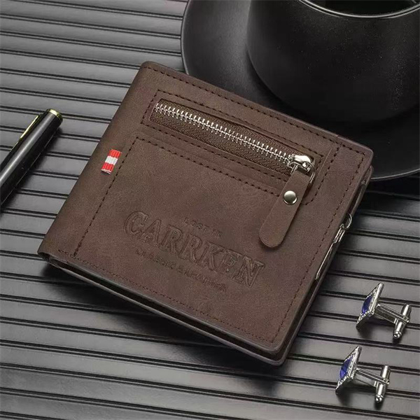 Retro Men's Wallet, Short, Multifunctional, Multi-Card Slots, Large Capacity Zippered Card Holder/Money Clip