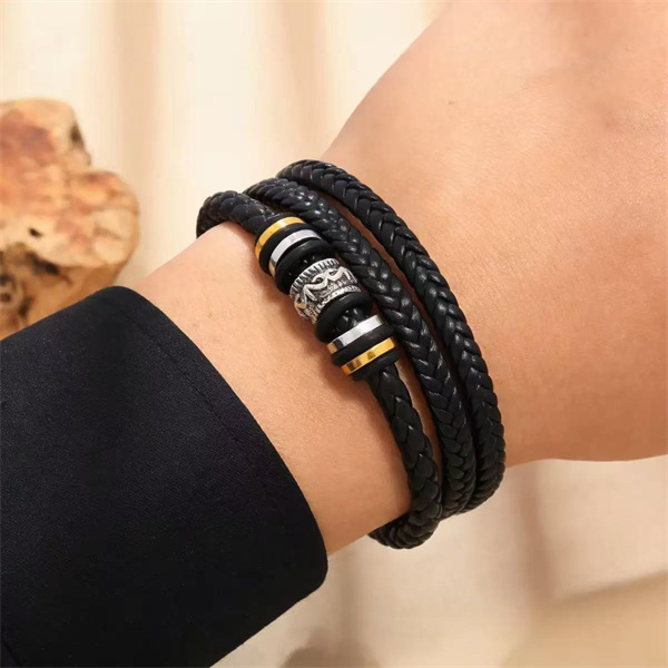 DIY Handmade Woven Leather Magnetic Clasp Multi-Layer Bracelet for Men, Fashionable Stainless Steel Multi-Layer Leather Cord Bracelet