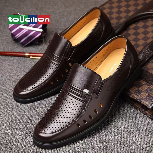 Pointed business formal leather shoes large size men's shoes summer hollow hole shoes casual dad shoes