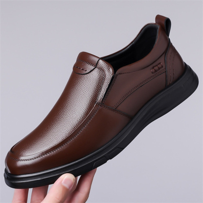 Men's genuine leather cowhide business casual men's shoes non-slip breathable middle-aged and elderly soft sole dad leather shoes one-step men's shoes