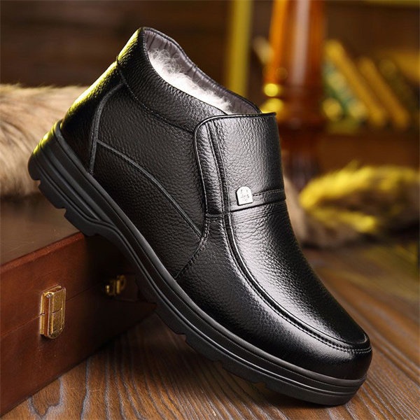 Men's leather waterproof fleece lined soft sole shoes