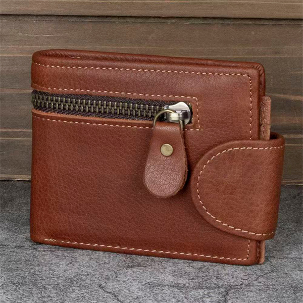 Men's genuine leather wallet with retro buckle, multi-card top-grain cowhide tri-fold folding wallet
