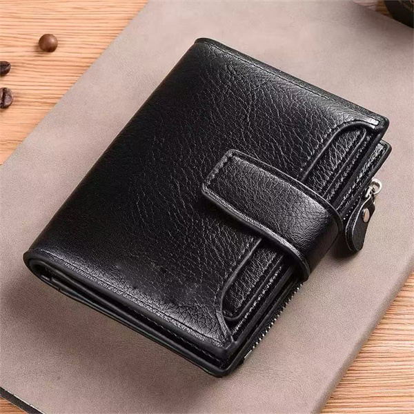 Vintage-style waxed leather buckle, large capacity coin purse, card holder, multi-card slot, top-grain genuine leather men's wallet
