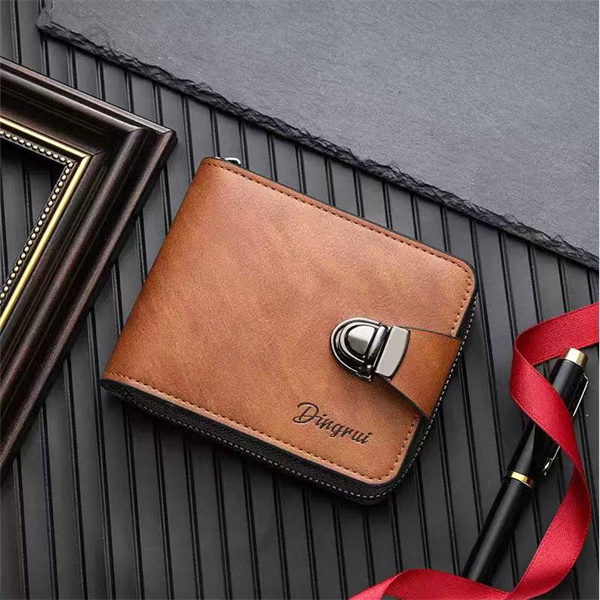 New men's short business zipper wallet with multiple card slots and large capacity.