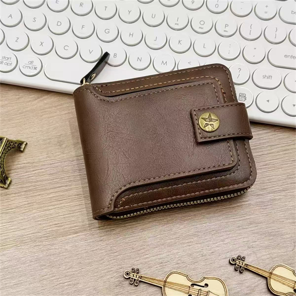 Vintage-style waxed leather buckle, large capacity coin purse, card holder, multi-card slot, top-grain genuine leather men's wallet