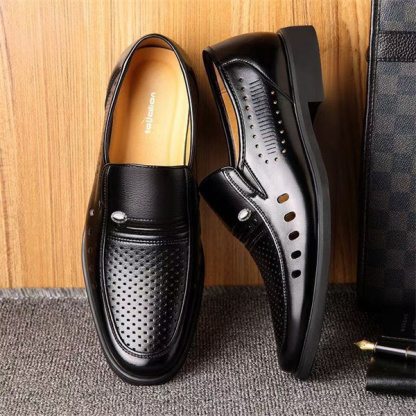 Pointed business formal leather shoes large size men's shoes summer hollow hole shoes casual dad shoes