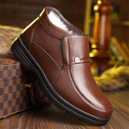 Men's leather waterproof fleece lined soft sole  shoes